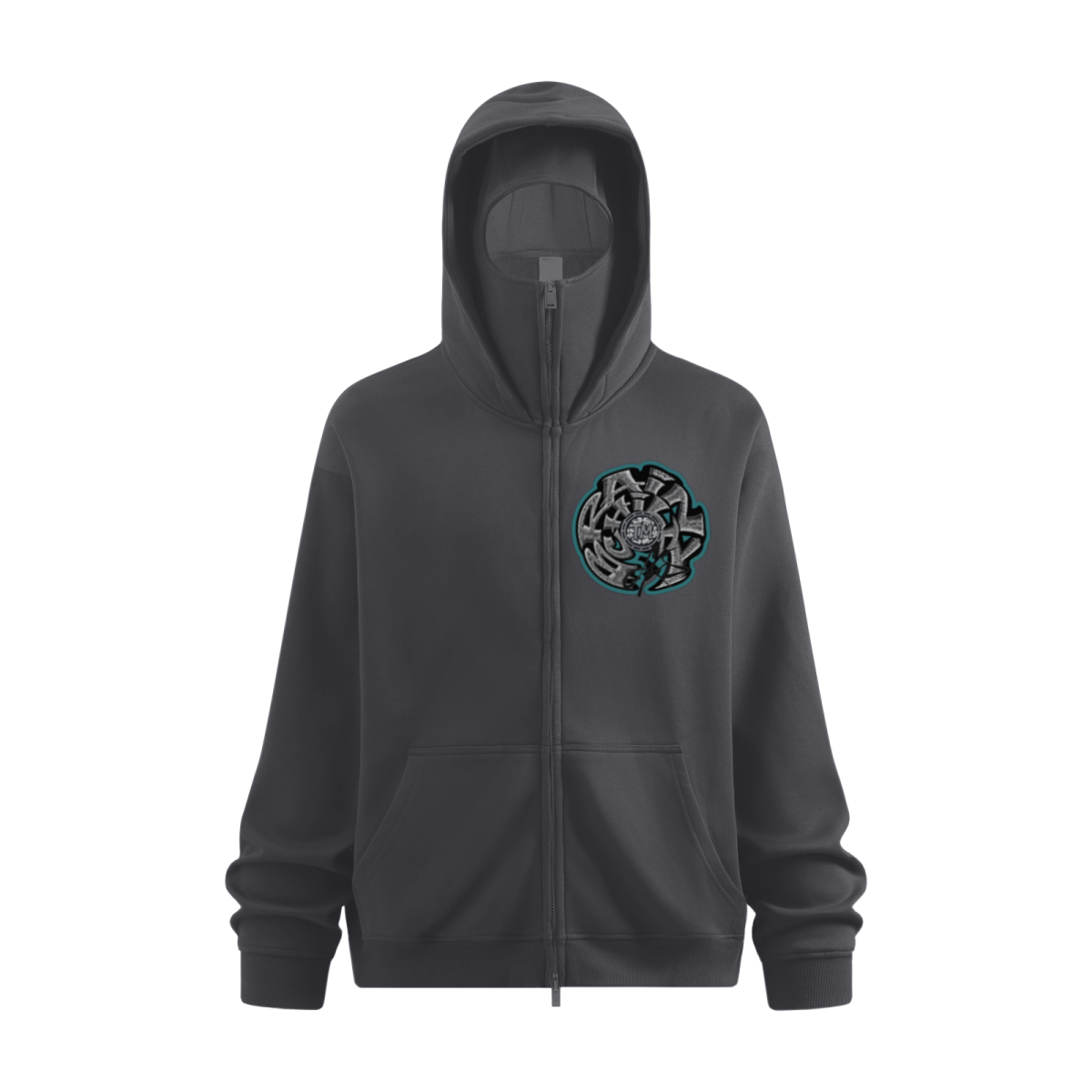 340GSM Men’s Trendy Fleece Zip-Up Windproof Face-Mask Hoodie Dark Grey