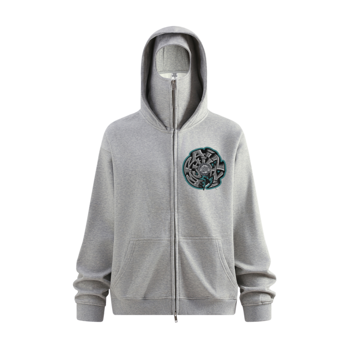 340GSM Men’s Trendy Fleece Zip-Up Windproof Face-Mask Hoodie Heathered Grey