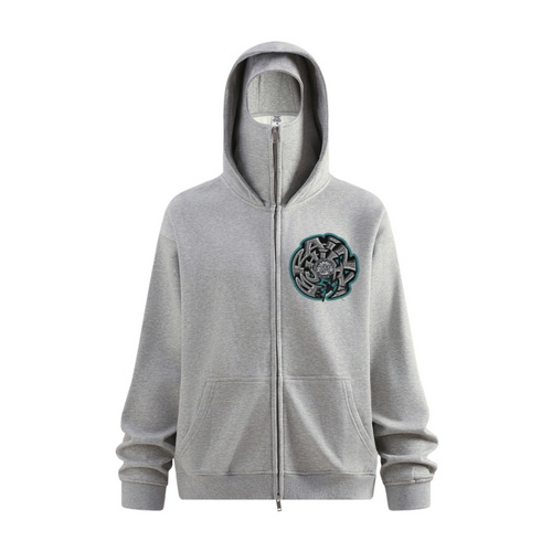 340GSM Men’s Trendy Fleece Zip-Up Windproof Face-Mask Hoodie Heathered Grey