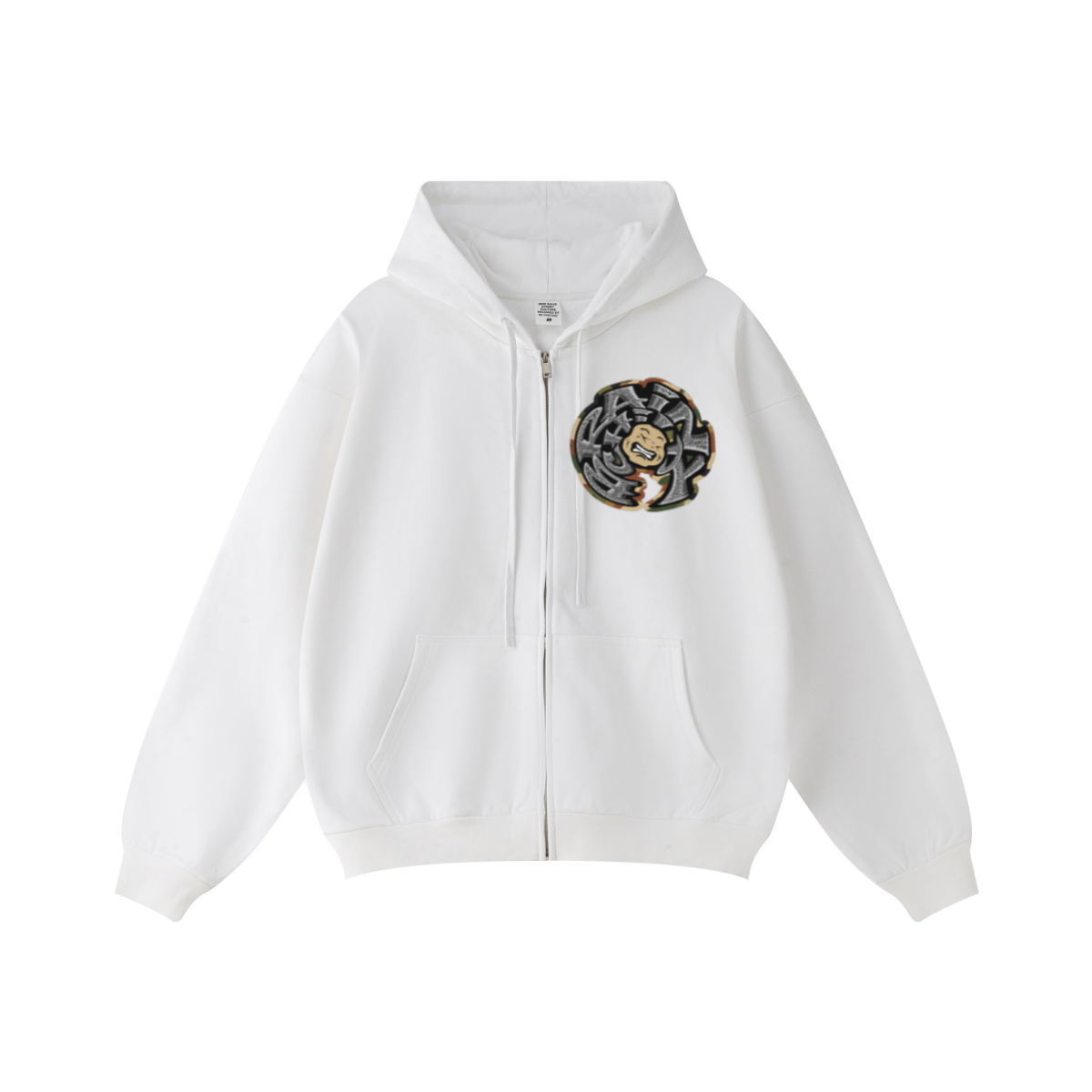 440GSM Unisex Fall&Winter Solid-Color Zip-Up Hoodie White