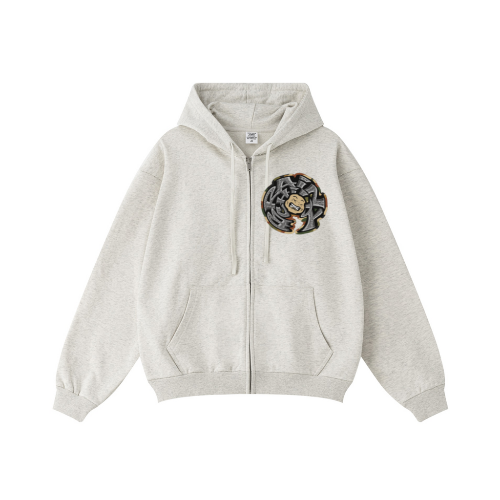 440GSM Unisex Fall&Winter Solid-Color Zip-Up Hoodie Oatmeal Heather