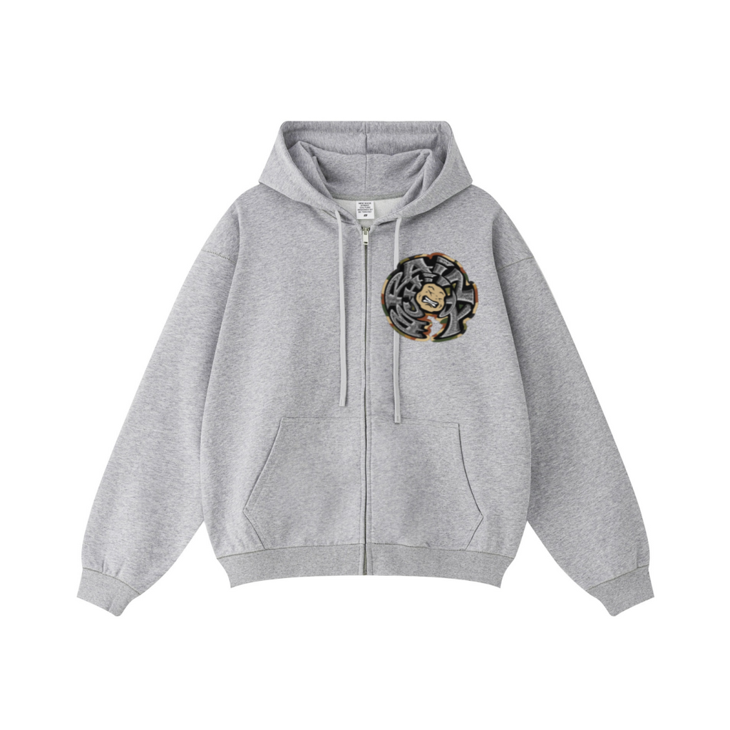 440GSM Unisex Fall&Winter Solid-Color Zip-Up Hoodie Heather Gray