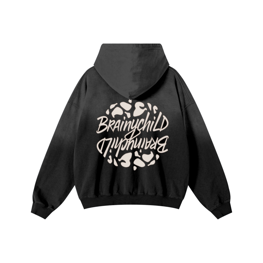 480GSM Unisex Monkey Wash Heavyweight French Terry Hoodie Vintage Black