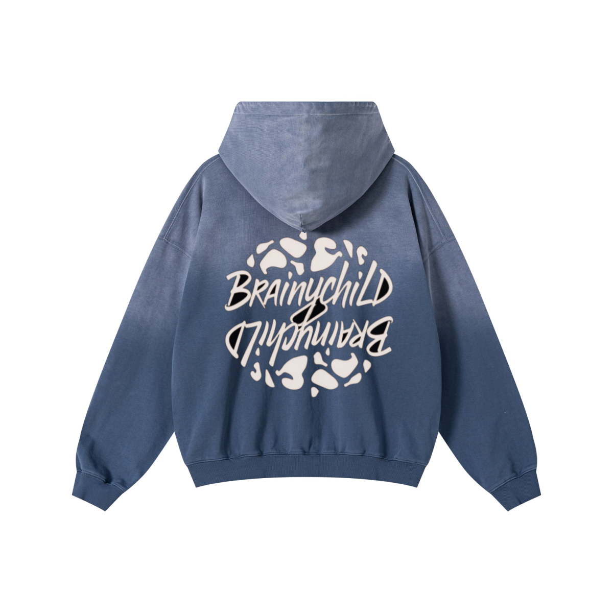 480GSM Unisex Monkey Wash Heavyweight French Terry Hoodie Vintage Blue