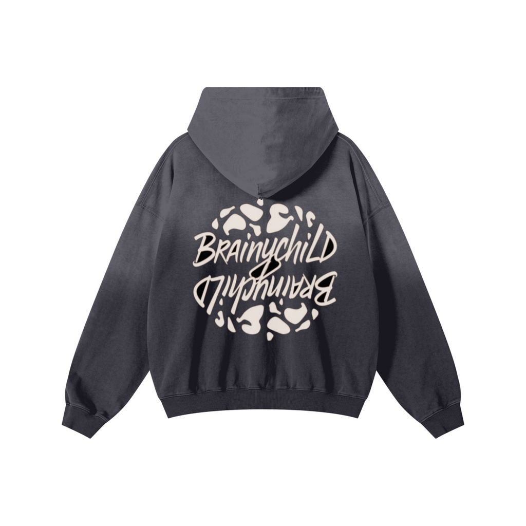 480GSM Unisex Monkey Wash Heavyweight French Terry Hoodie Vintage Charcoal Grey