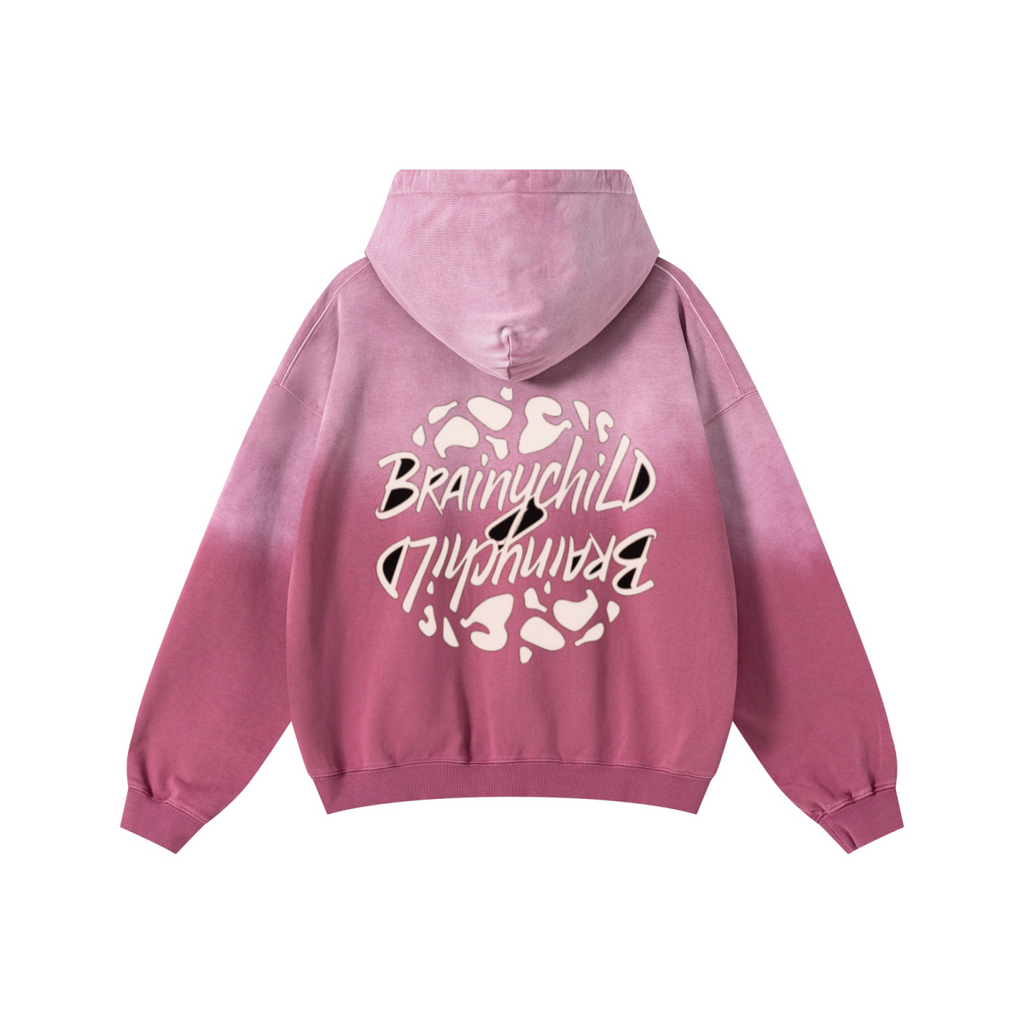 480GSM Unisex Monkey Wash Heavyweight French Terry Hoodie Vintage Faded Red