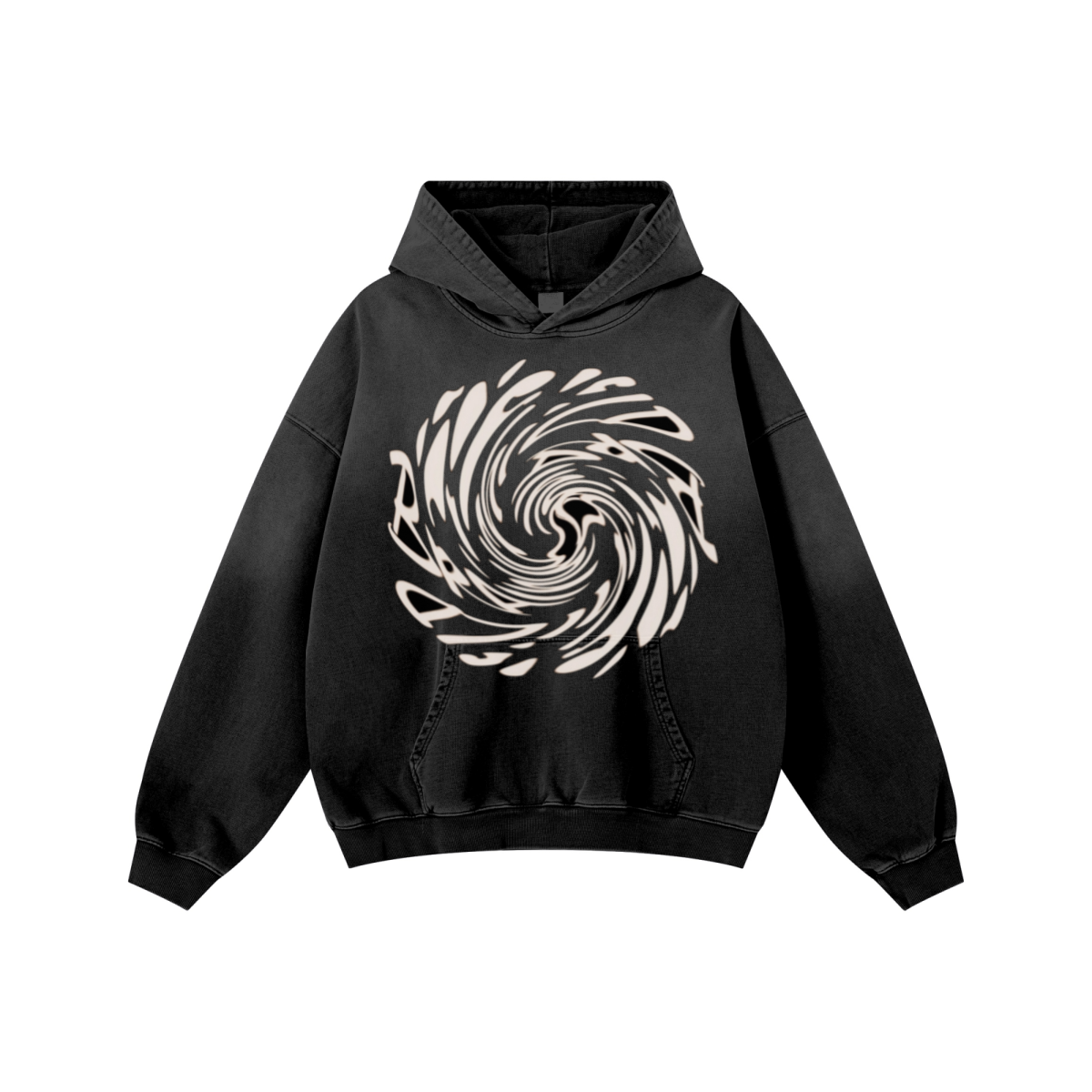 480GSM Unisex Monkey Wash Heavyweight French Terry Hoodie Vintage Black