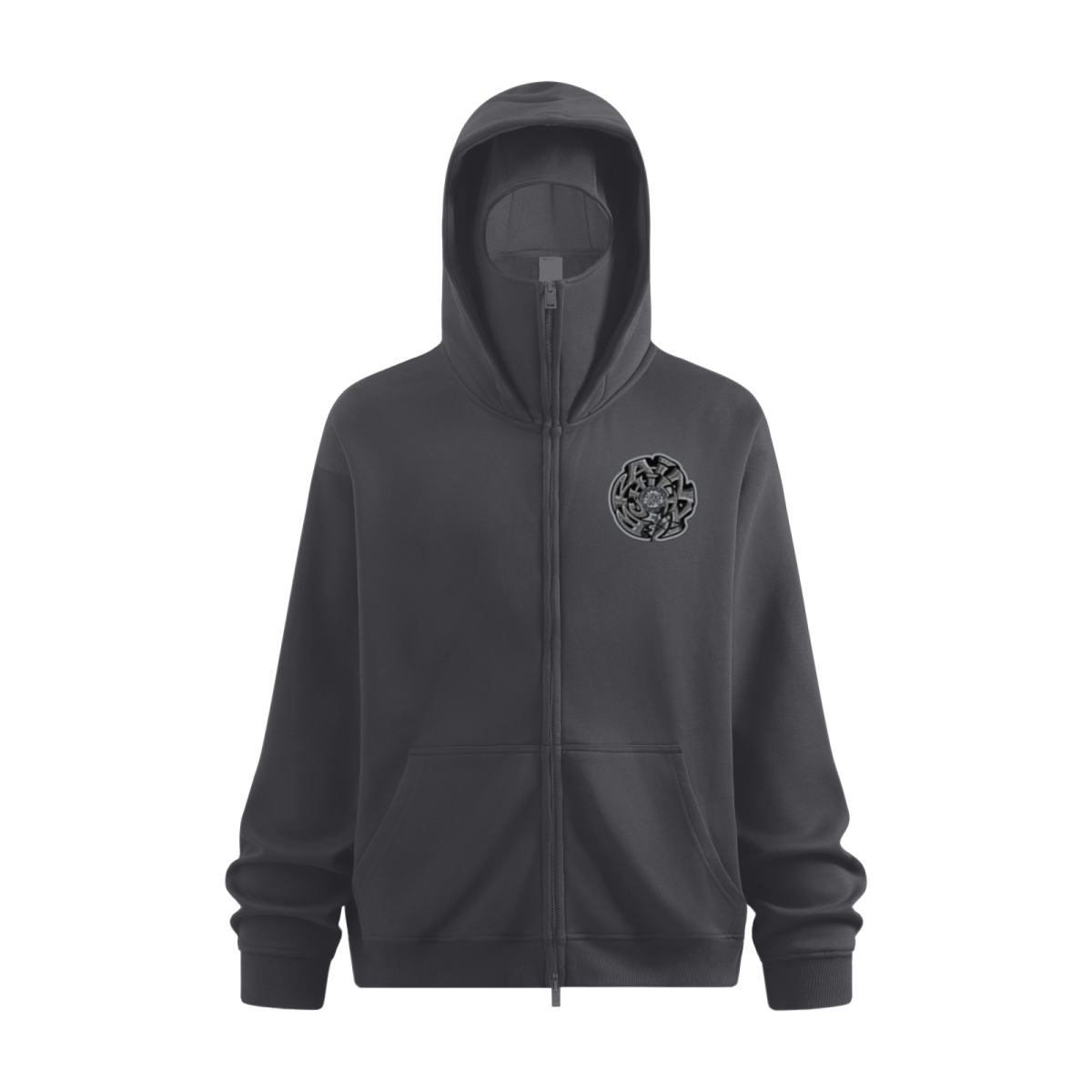 340GSM Men’s Trendy Fleece Zip-Up Windproof Face-Mask Hoodie Dark Grey