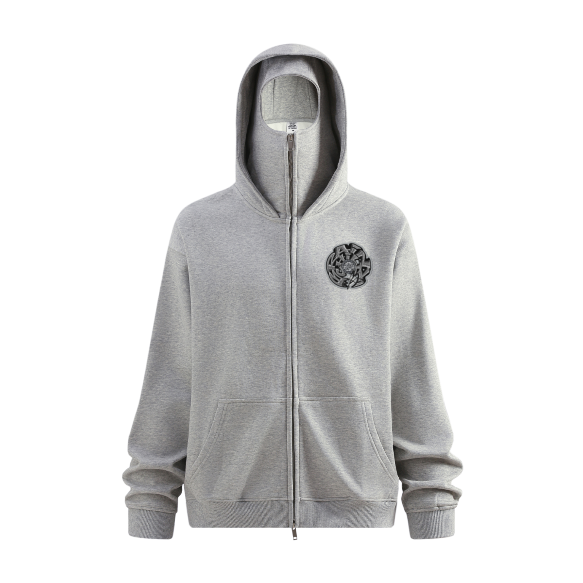 340GSM Men’s Trendy Fleece Zip-Up Windproof Face-Mask Hoodie Heathered Grey