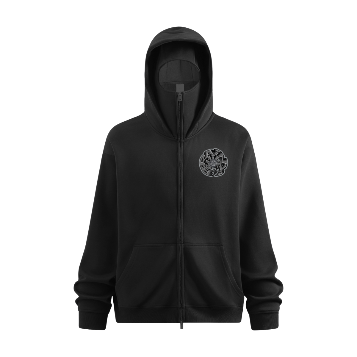 340GSM Men’s Trendy Fleece Zip-Up Windproof Face-Mask Hoodie Black