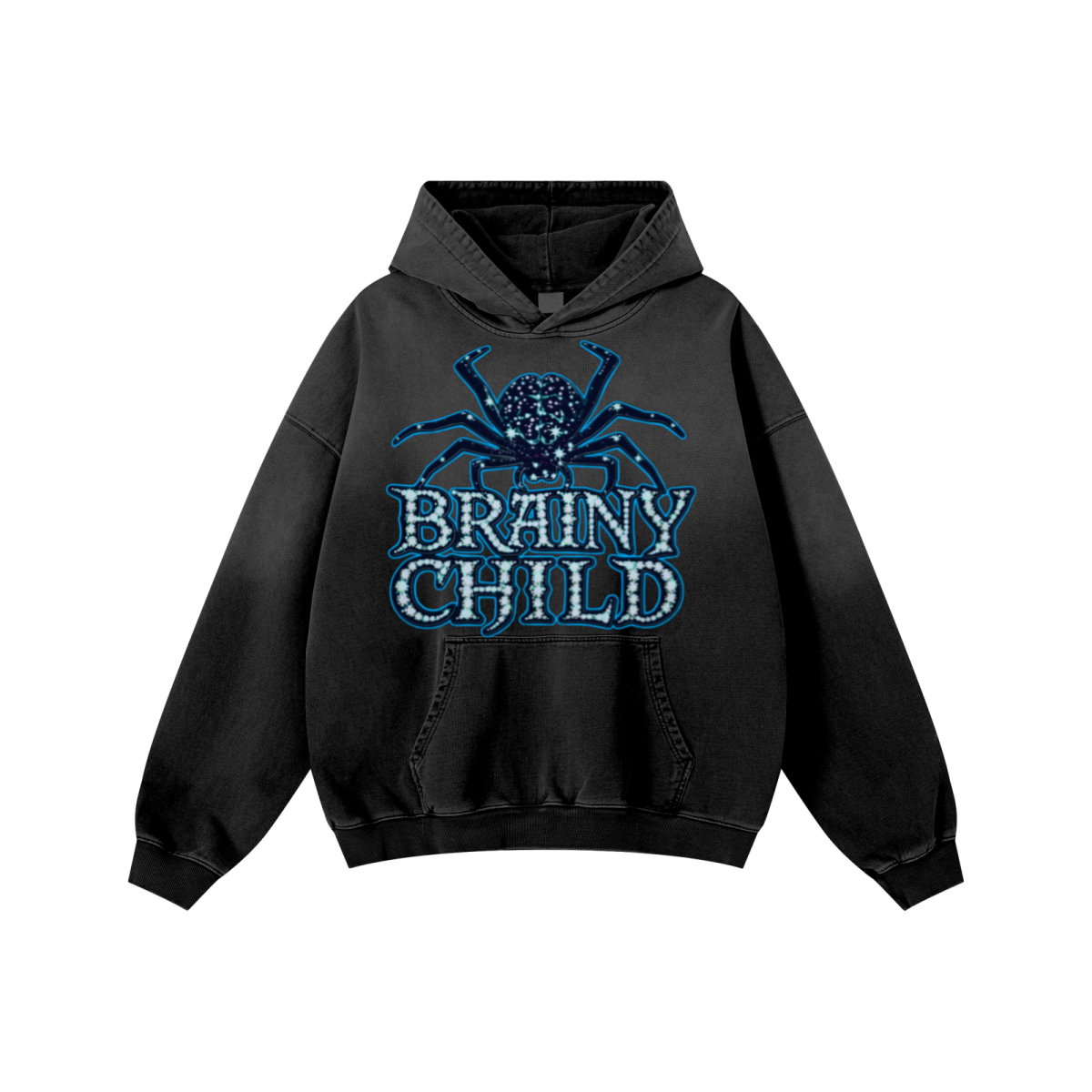 480GSM Unisex Monkey Wash Heavyweight French Terry Hoodie Vintage Black