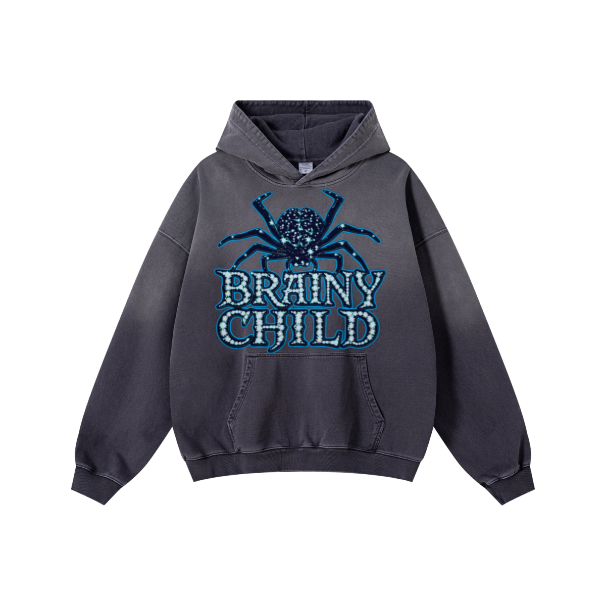 480GSM Unisex Monkey Wash Heavyweight French Terry Hoodie Vintage Charcoal Grey