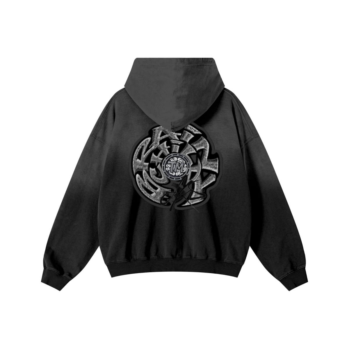 480GSM Unisex Monkey Wash Heavyweight French Terry Hoodie Vintage Black