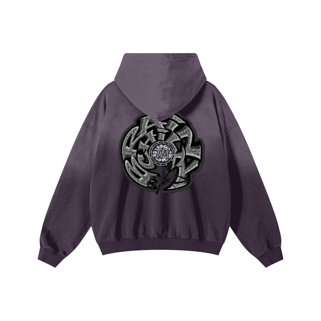 480GSM Unisex Monkey Wash Heavyweight French Terry Hoodie Vintage Purple