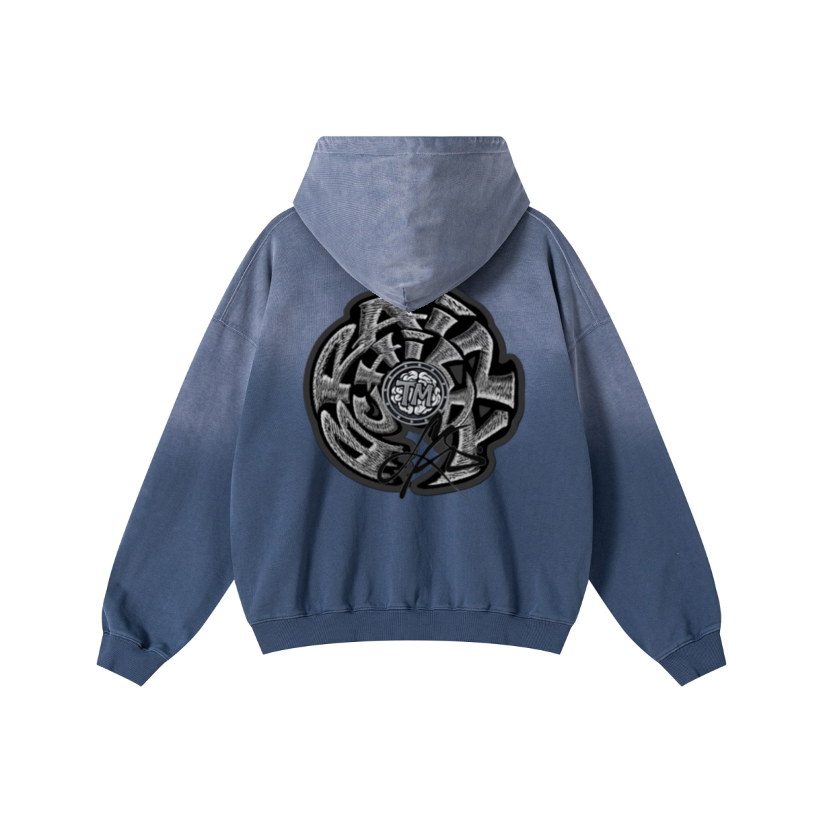 480GSM Unisex Monkey Wash Heavyweight French Terry Hoodie Vintage Blue