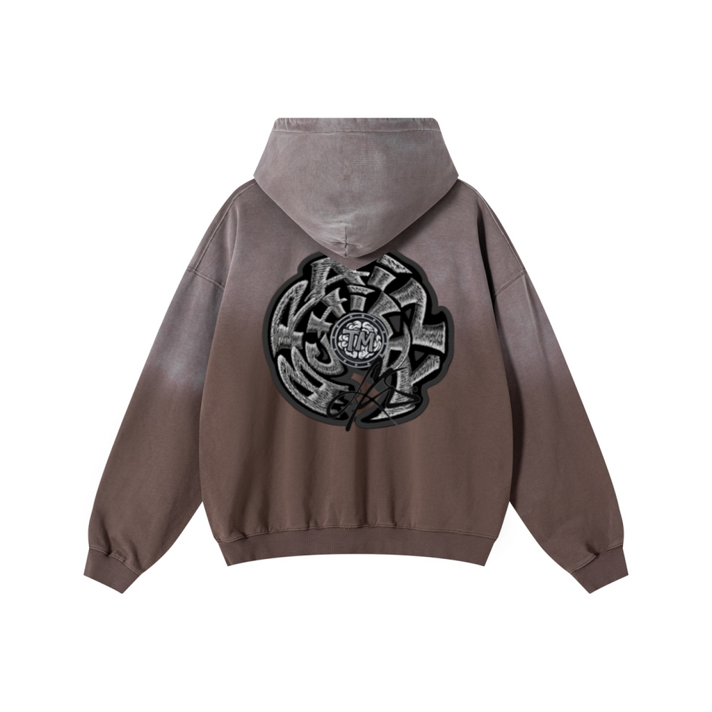 480GSM Unisex Monkey Wash Heavyweight French Terry Hoodie Vintage Brown