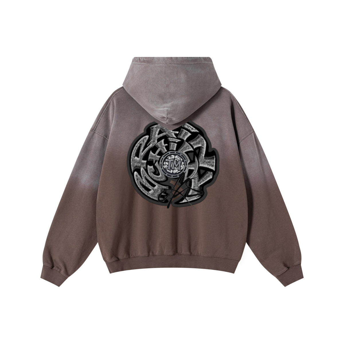 480GSM Unisex Monkey Wash Heavyweight French Terry Hoodie Vintage Brown