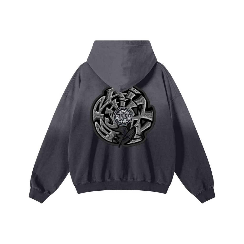 480GSM Unisex Monkey Wash Heavyweight French Terry Hoodie Vintage Charcoal Grey