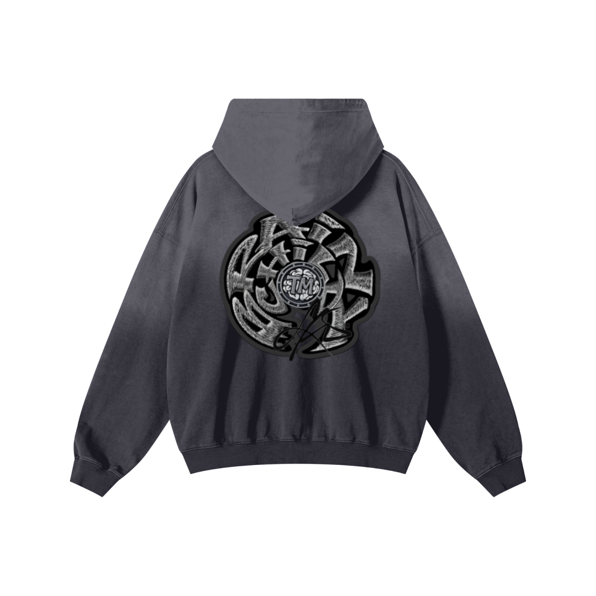 480GSM Unisex Monkey Wash Heavyweight French Terry Hoodie Vintage Charcoal Grey