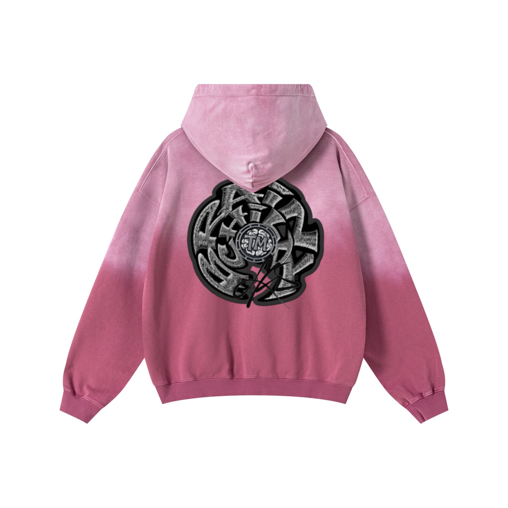 480GSM Unisex Monkey Wash Heavyweight French Terry Hoodie Vintage Faded Red