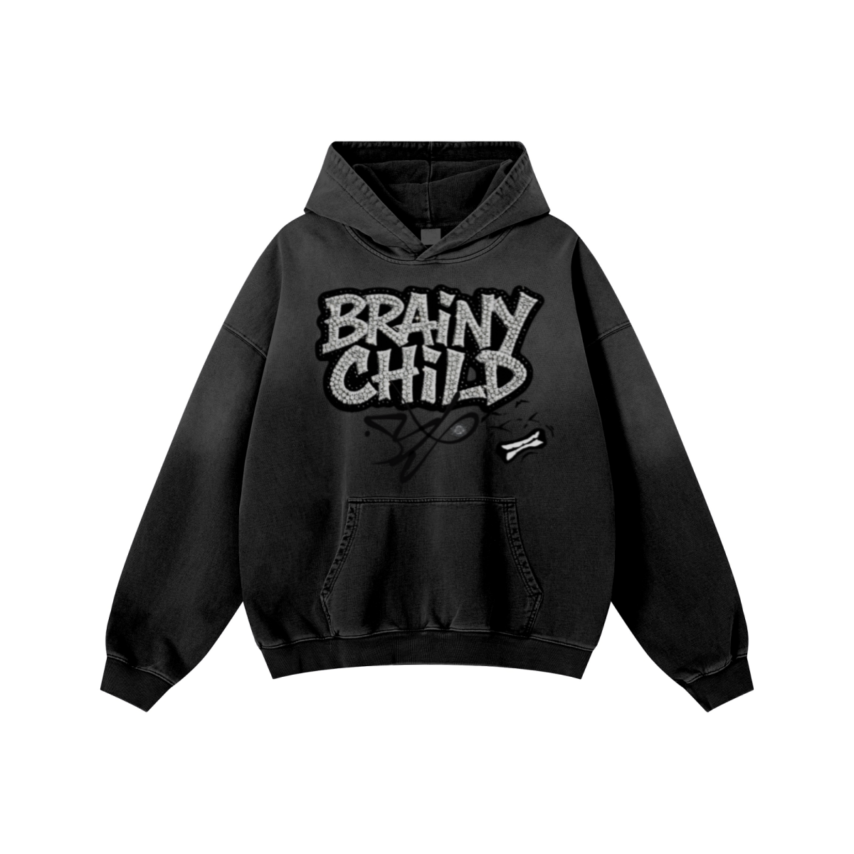 480GSM Unisex Monkey Wash Heavyweight French Terry Hoodie Vintage Black