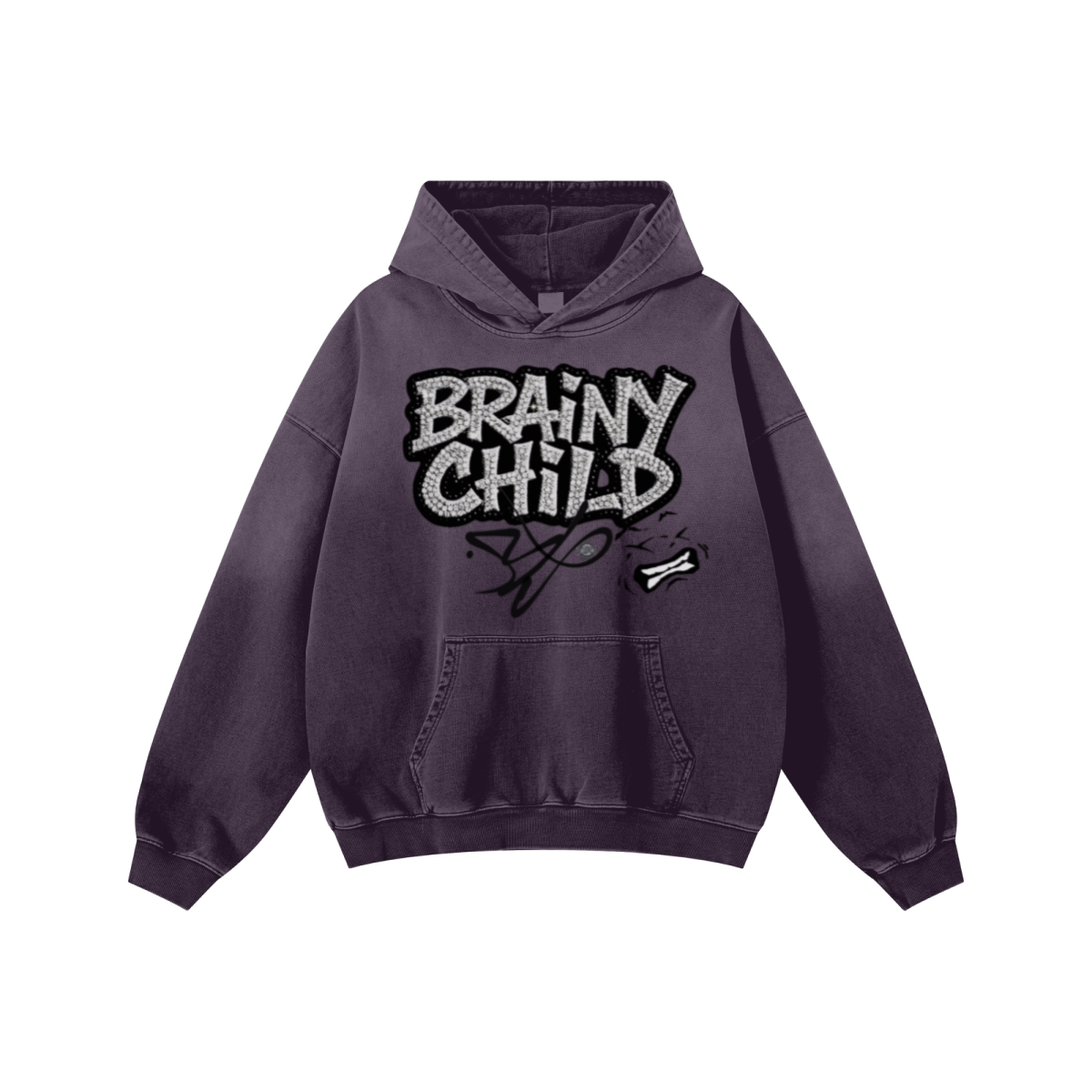 480GSM Unisex Monkey Wash Heavyweight French Terry Hoodie Vintage Purple