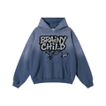 480GSM Unisex Monkey Wash Heavyweight French Terry Hoodie Vintage Blue