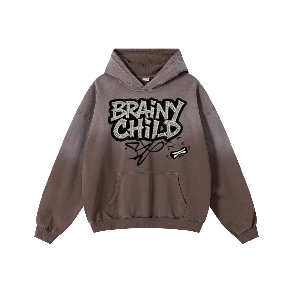 480GSM Unisex Monkey Wash Heavyweight French Terry Hoodie Vintage Brown
