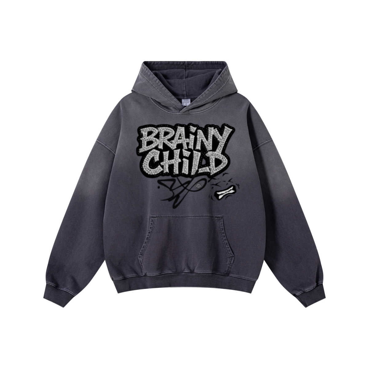 480GSM Unisex Monkey Wash Heavyweight French Terry Hoodie Vintage Charcoal Grey