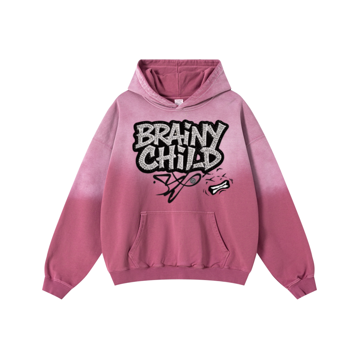 480GSM Unisex Monkey Wash Heavyweight French Terry Hoodie Vintage Faded Red