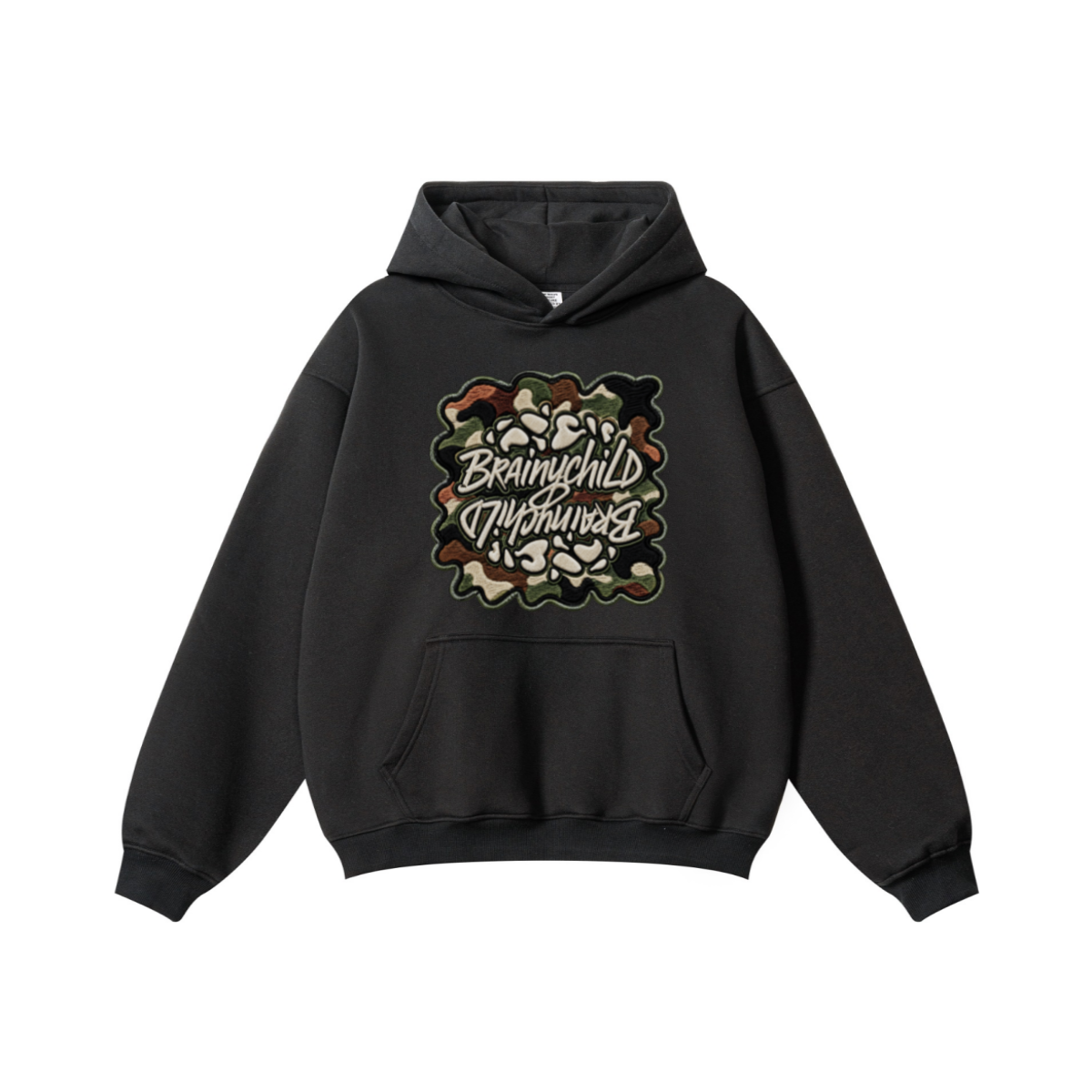 345GSM Men's Solid Color Pullover Hoodie Black