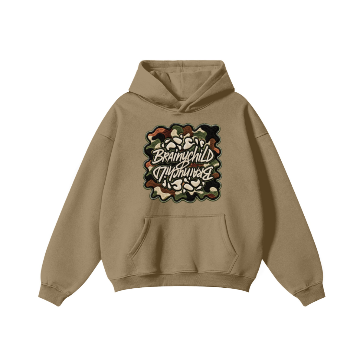 345GSM Men's Solid Color Pullover Hoodie Caramel