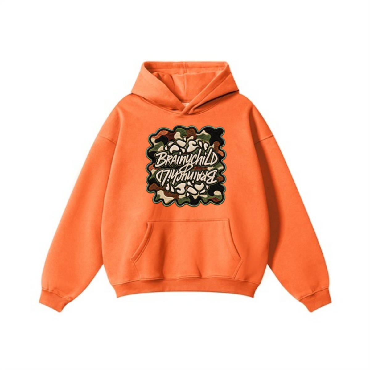 345GSM Men's Solid Color Pullover Hoodie Orange