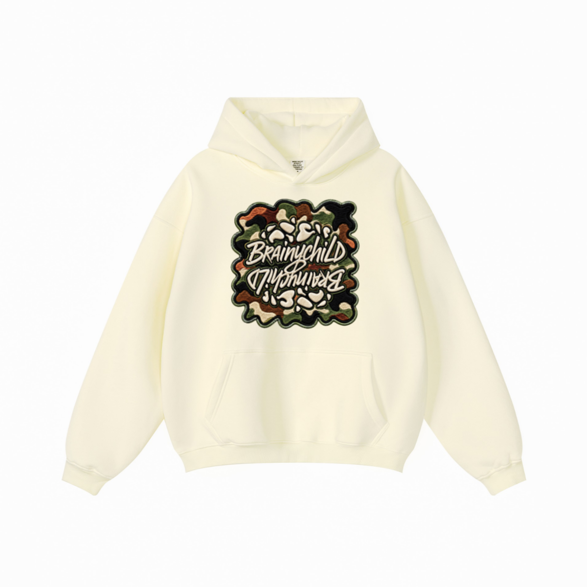 345GSM Men's Solid Color Pullover Hoodie Creamy Beige