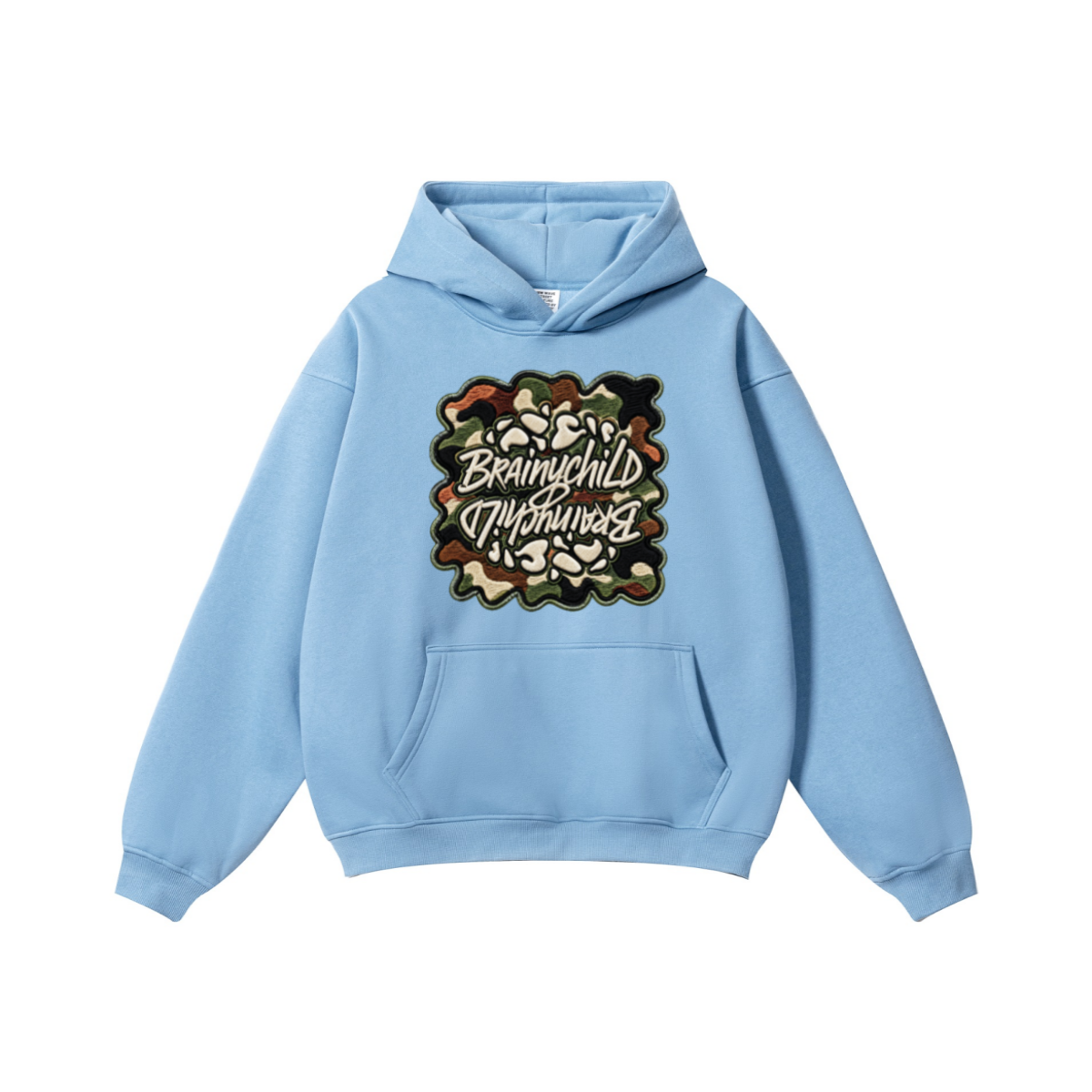 345GSM Men's Solid Color Pullover Hoodie Medium Blue