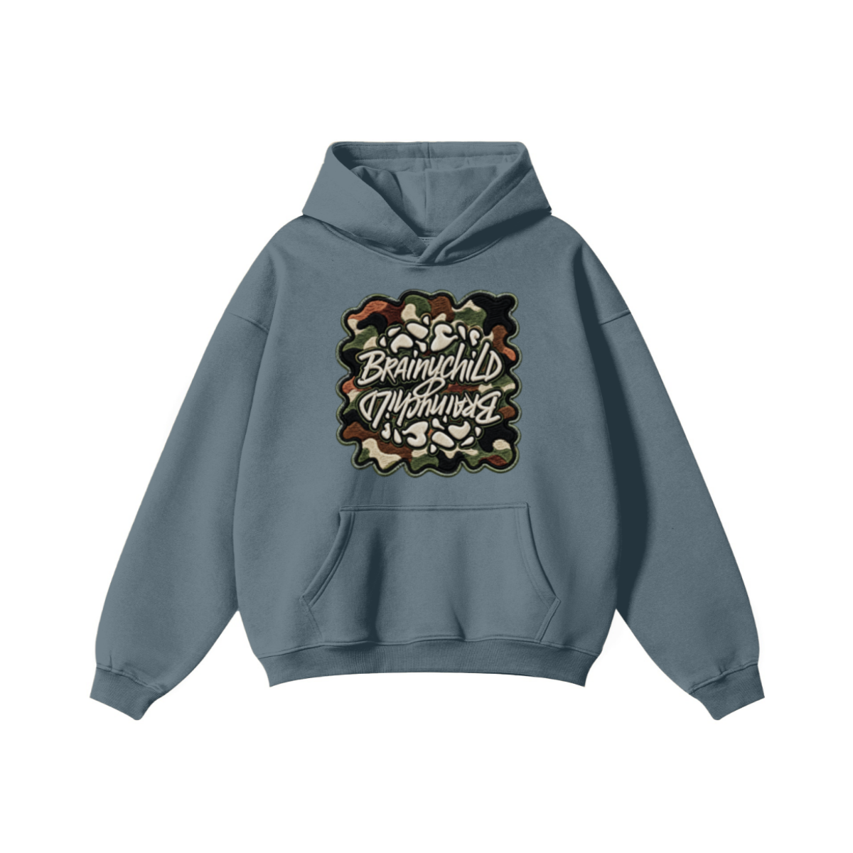 345GSM Men's Solid Color Pullover Hoodie Misty Blue