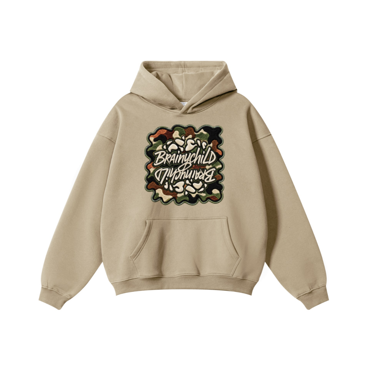 345GSM Men's Solid Color Pullover Hoodie Sandy Beige