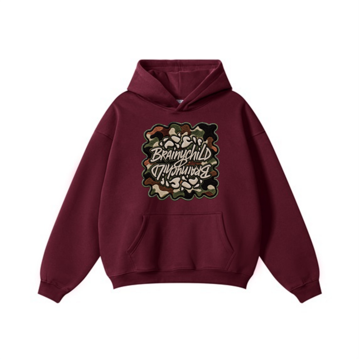 345GSM Men's Solid Color Pullover Hoodie Deep Red