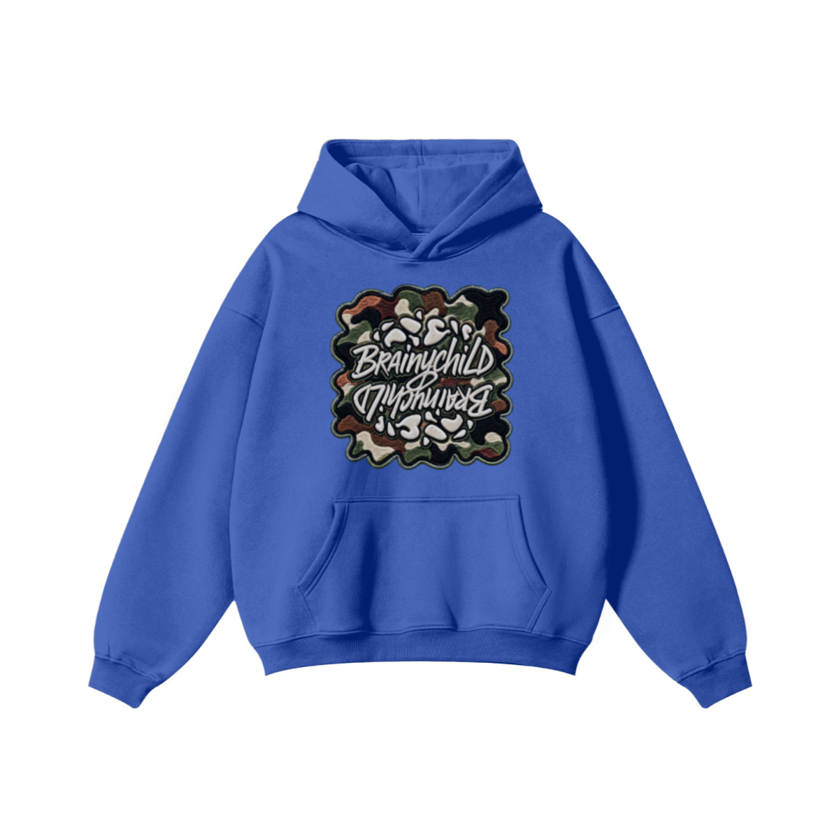 345GSM Men's Solid Color Pullover Hoodie Cyan Blue