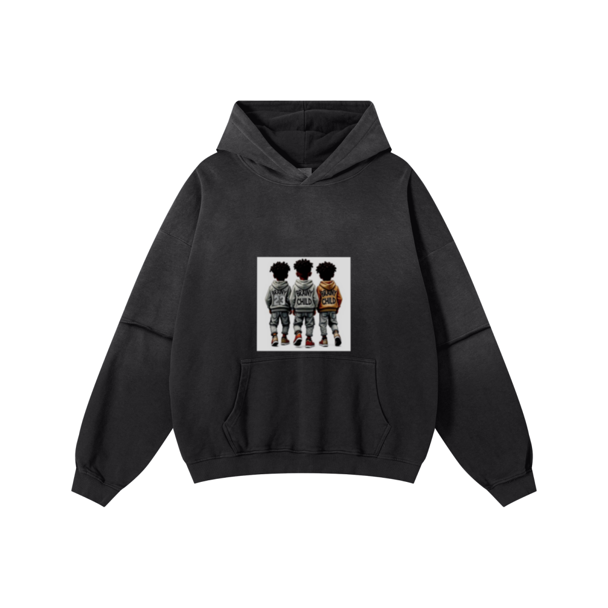 370GSM Unisex Monkey Wash Faux-Two-Piece PP-Sprayed  French Terry Hoodie Vintage Black