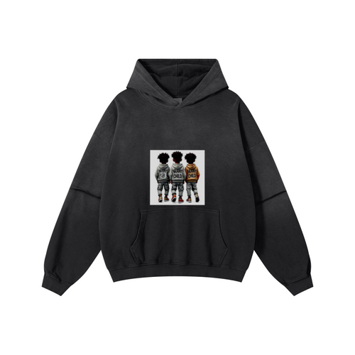 370GSM Unisex Monkey Wash Faux-Two-Piece PP-Sprayed  French Terry Hoodie Vintage Black