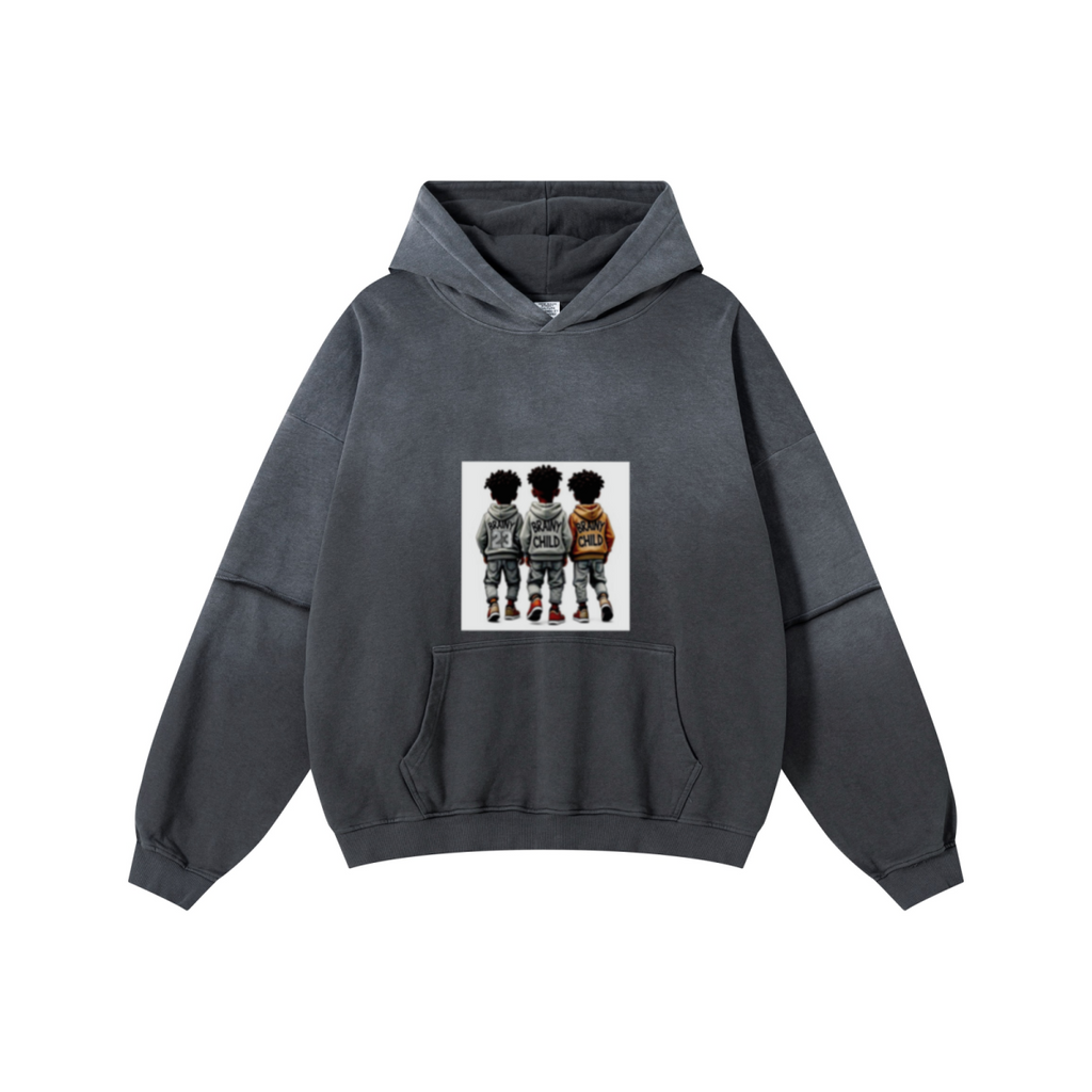 370GSM Unisex Monkey Wash Faux-Two-Piece PP-Sprayed  French Terry Hoodie Vintage Dark Grey