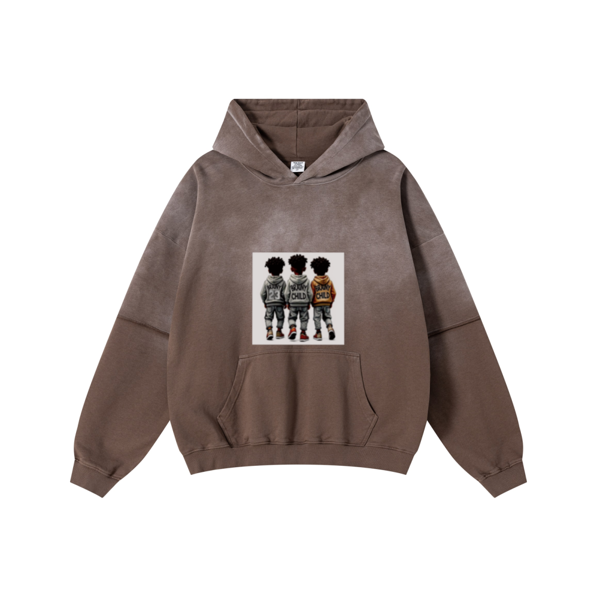370GSM Unisex Monkey Wash Faux-Two-Piece PP-Sprayed  French Terry Hoodie Vintage Brown