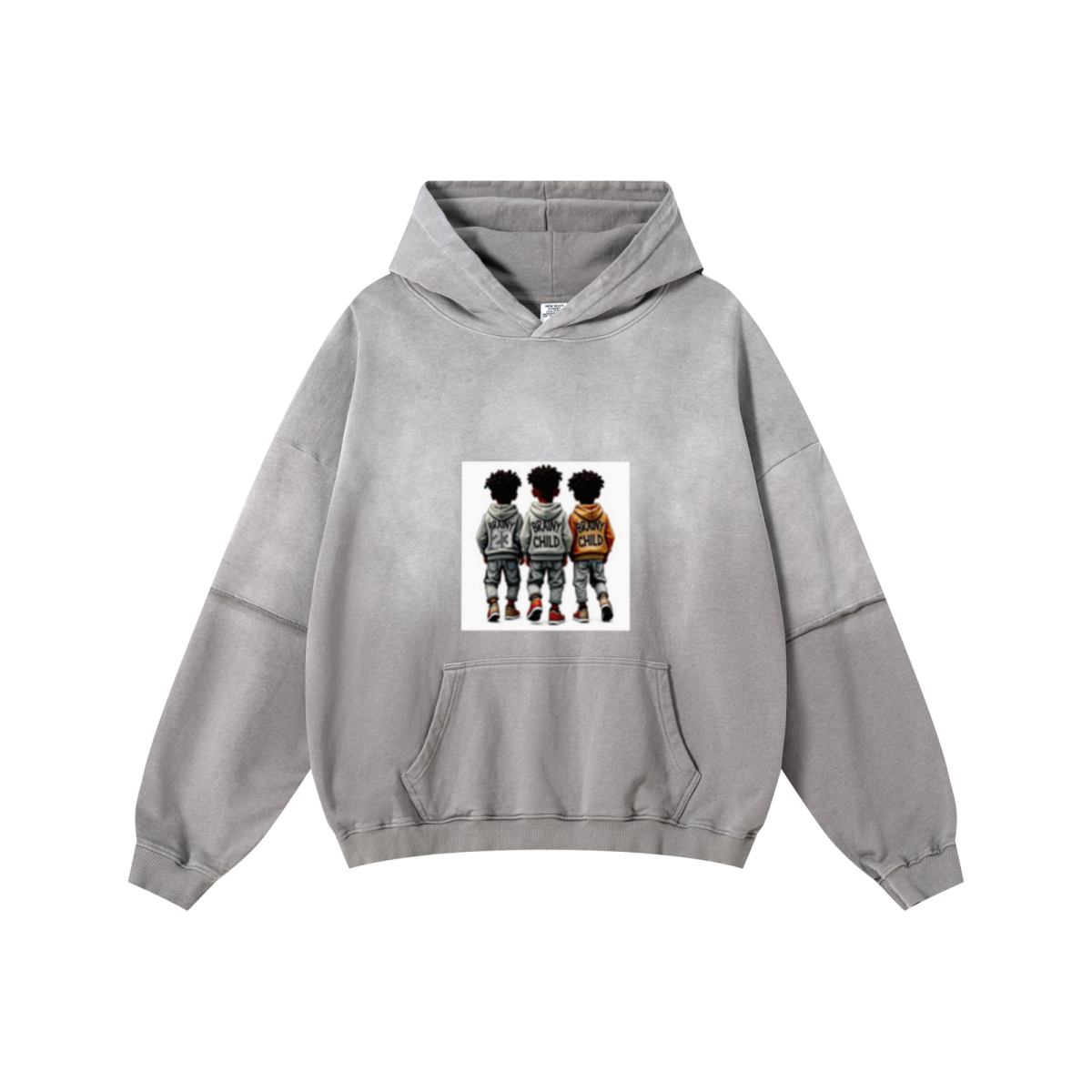 370GSM Unisex Monkey Wash Faux-Two-Piece PP-Sprayed  French Terry Hoodie Vintage Medium Grey