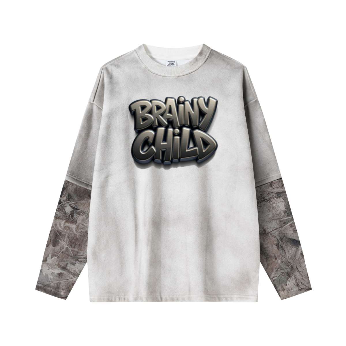 340GSM Unisex Heat-Transfer Desert Camouflage Faux-Two-Piece Long-Sleeve White