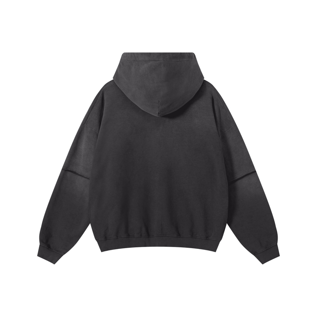 370GSM Unisex Monkey Wash Faux-Two-Piece PP-Sprayed  French Terry Hoodie Vintage Black