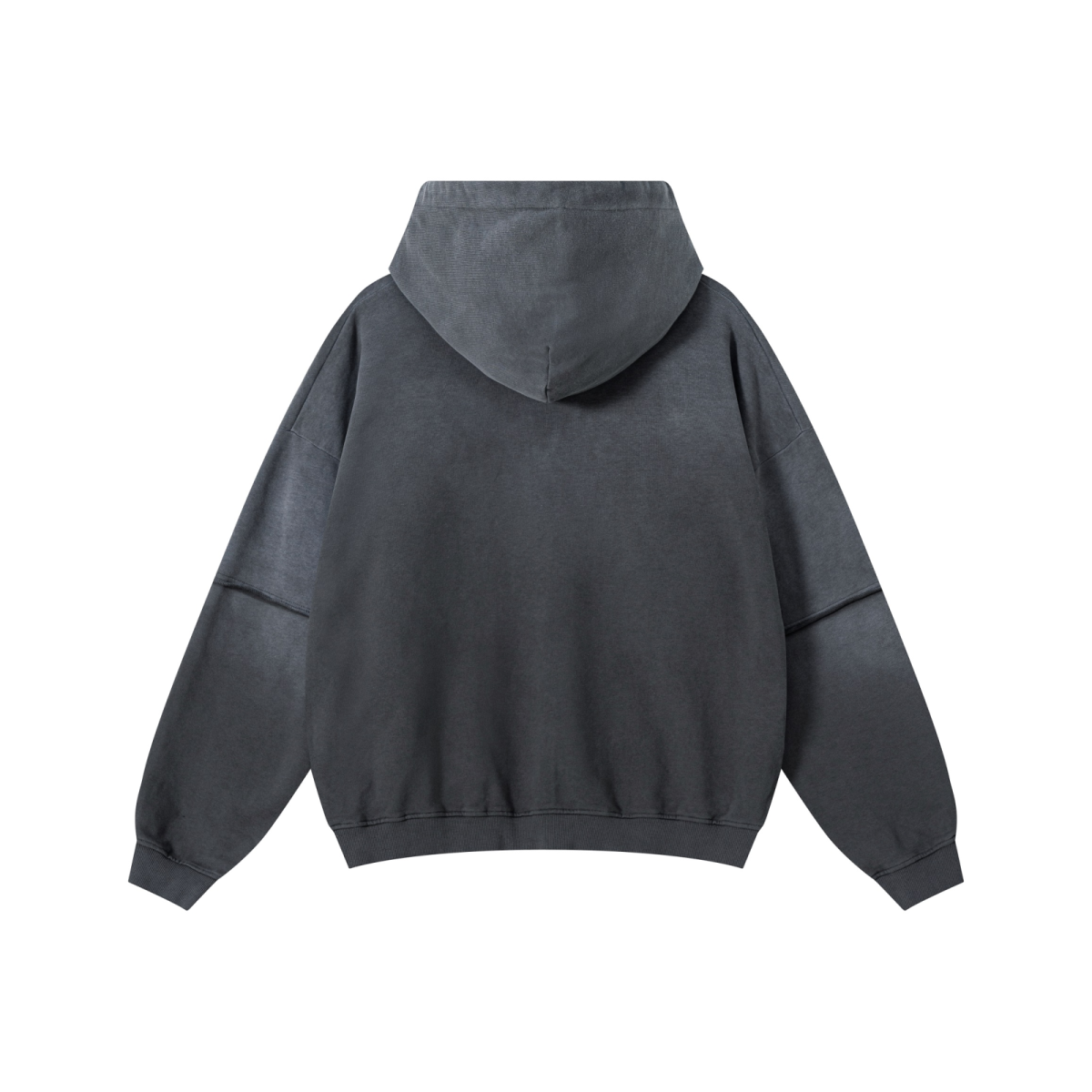 370GSM Unisex Monkey Wash Faux-Two-Piece PP-Sprayed  French Terry Hoodie Vintage Dark Grey