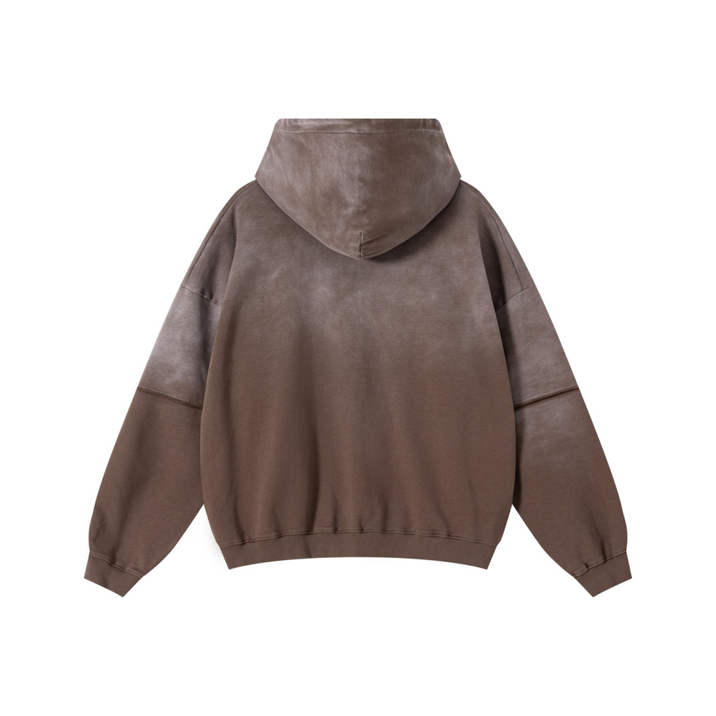 370GSM Unisex Monkey Wash Faux-Two-Piece PP-Sprayed  French Terry Hoodie Vintage Brown