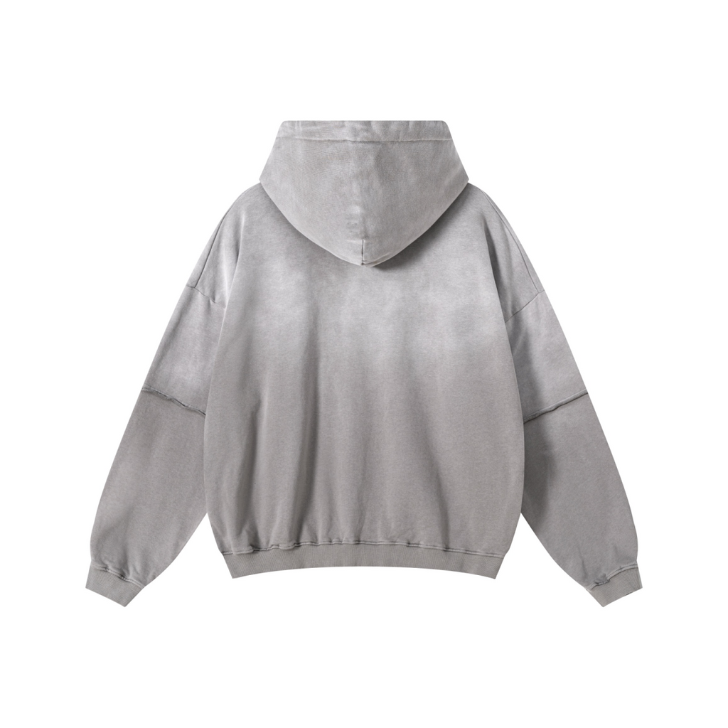 370GSM Unisex Monkey Wash Faux-Two-Piece PP-Sprayed  French Terry Hoodie Vintage Medium Grey