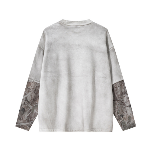 340GSM Unisex Heat-Transfer Desert Camouflage Faux-Two-Piece Long-Sleeve White